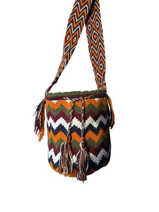 Mochilla zig zag arancione bordeaux nero panna verde